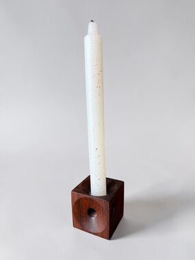 Rare Vintage Ernst Henriksen Danish Modern Wood Candle Holder MCM Cube 2.5"